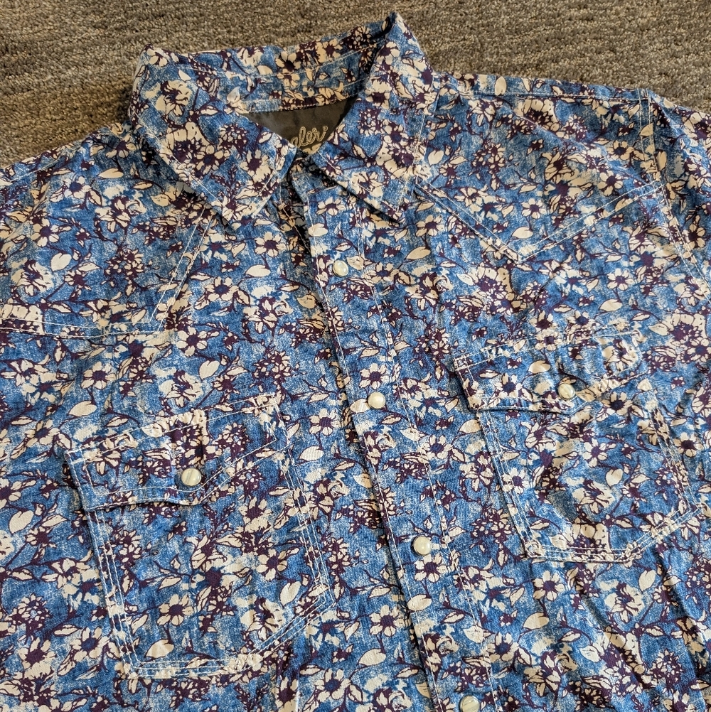 Wrangler 20X Competition Advanced Comfort Blue Floral Pearl Snap Rodeo Shirt XL - Picture 3 of 10